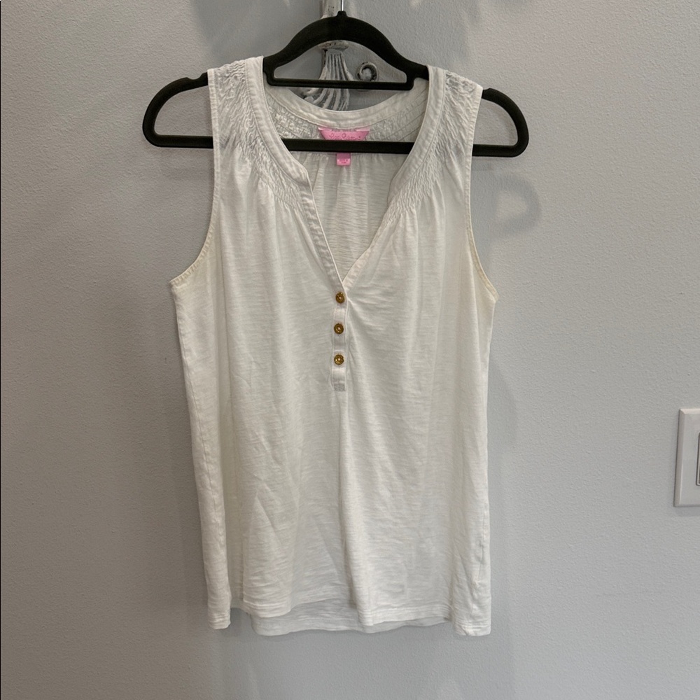 Lilly Pulitzer White Tank Top with Gold Buttons